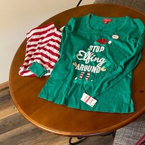 Family PJ’s Green and Red Holiday Long Sleeve Tee 2 piece set